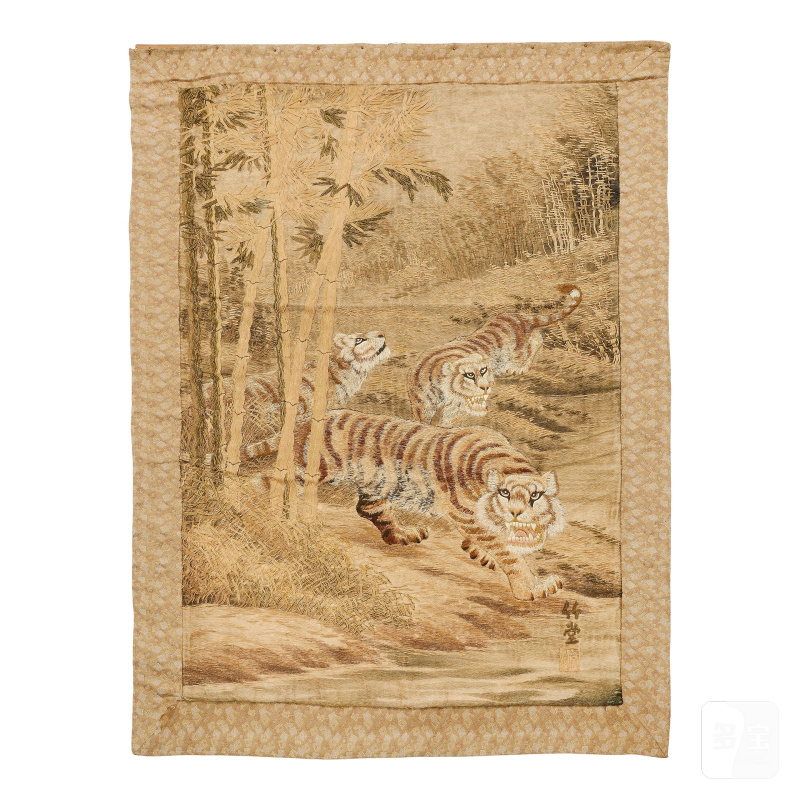 明治時代 十九世紀晚期/二十世紀早期 綉虎紋屏三件 | THREE SILK-EMBROIDERED 'TIGER' PANELS - 图3